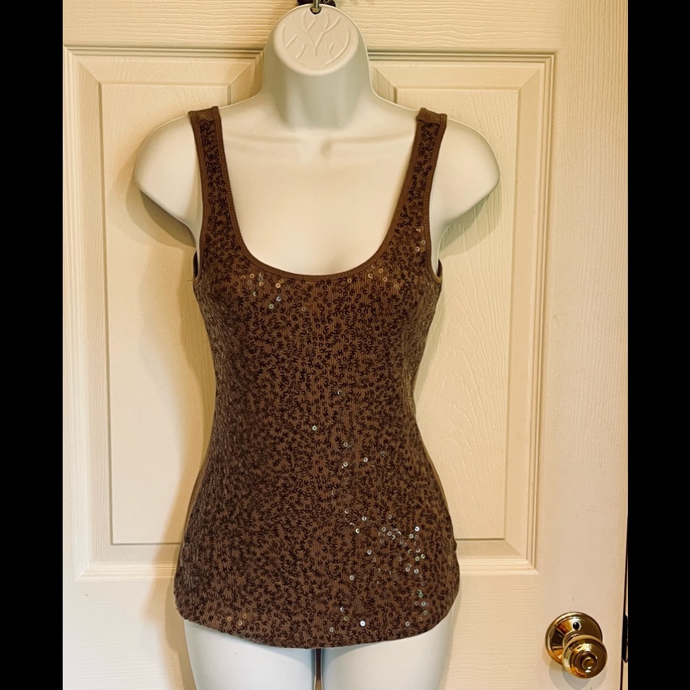 EXPRESS SEQUINED TANK TOP, BROWN, XS